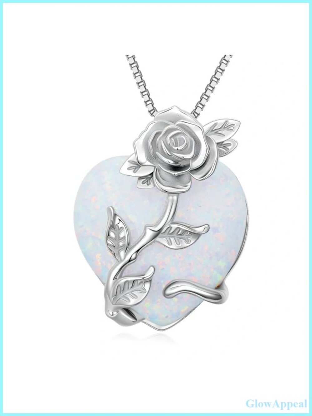 925 Sterling Silver Rose Opal Heart Necklace 16in Cable Chain
